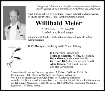 Traueranzeige von Willibald Meier von Nürnberger Nachrichten