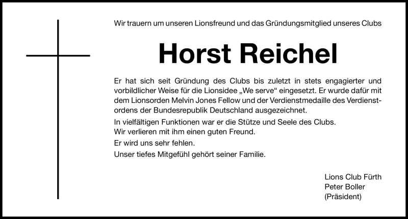  Traueranzeige für Horst Reichel vom 16.02.2011 aus Nürnberger Nachrichten