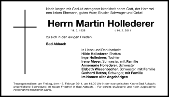 Traueranzeige von Martin Hollederer von Nürnberger Nachrichten