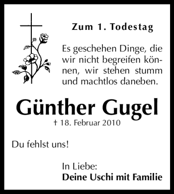 Traueranzeige von Günther Gugel von Nürnberger Nachrichten