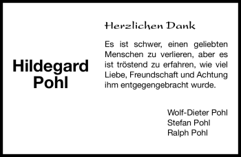 Traueranzeige von Hildegard Pohl von Nürnberger Nachrichten