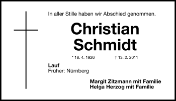 Traueranzeige von Christian Schmidt von Nürnberger Nachrichten