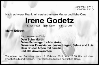 Traueranzeige von Irene Godetz von Nürnberger Nachrichten