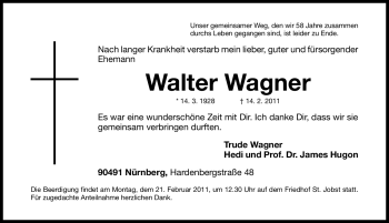Traueranzeige von Walter Wagner von Nürnberger Nachrichten
