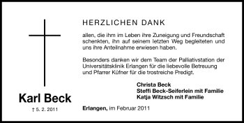 Traueranzeige von Karl Beck von Nürnberger Nachrichten