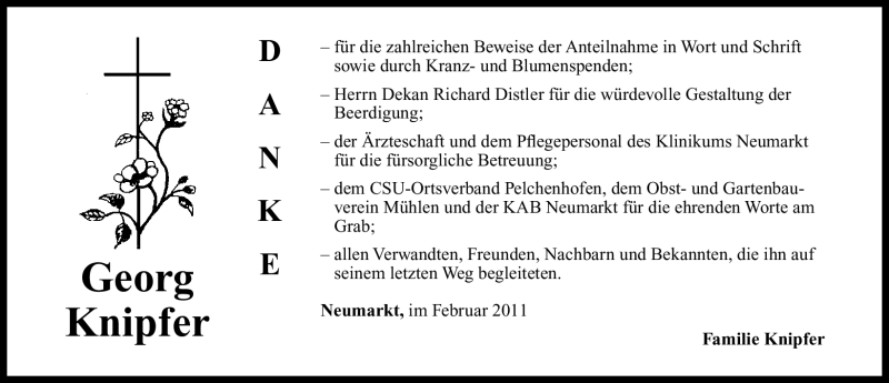  Traueranzeige für Georg Knipfer vom 19.02.2011 aus Nürnberger Nachrichten