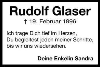 Traueranzeige von Rudolf Glaser von Nürnberger Nachrichten
