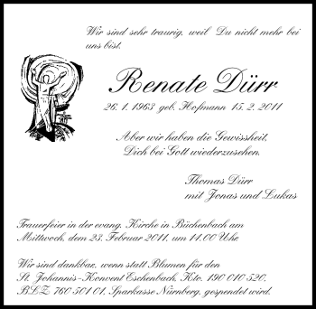 Traueranzeige von Renate Dürr von Nürnberger Nachrichten