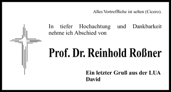 Traueranzeige von Reinhold Roßner von Nürnberger Nachrichten
