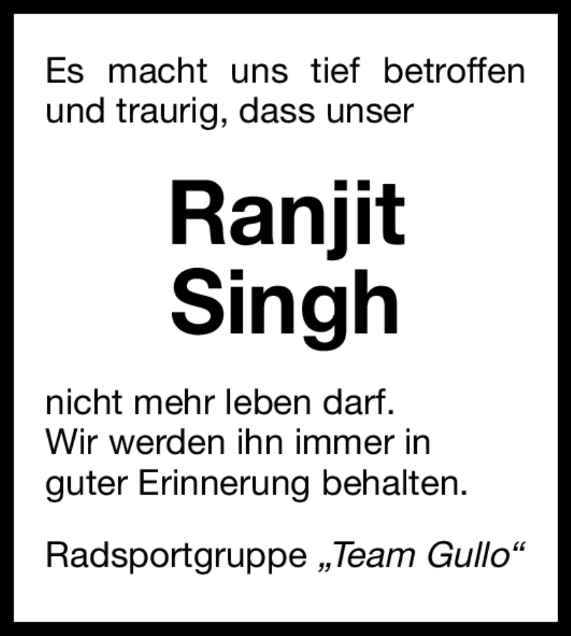  Traueranzeige für Ranjit Singh vom 21.02.2011 aus Nürnberger Nachrichten