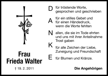 Traueranzeige von Frieda Walter von Nürnberger Nachrichten