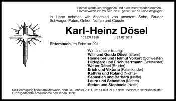 Traueranzeige von Karl-Heinz Dösel von Nürnberger Nachrichten