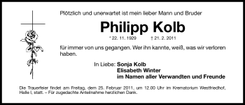 Traueranzeige von Philipp Kolb von Nürnberger Nachrichten