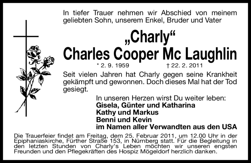  Traueranzeige für Charles Cooper Mc Laughlin vom 24.02.2011 aus Nürnberger Nachrichten