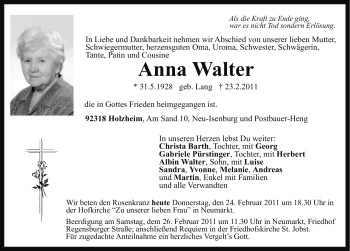 Traueranzeige von Anna Walter von Nürnberger Nachrichten