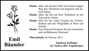 Traueranzeige von Emil Bäumler von Nürnberger Nachrichten