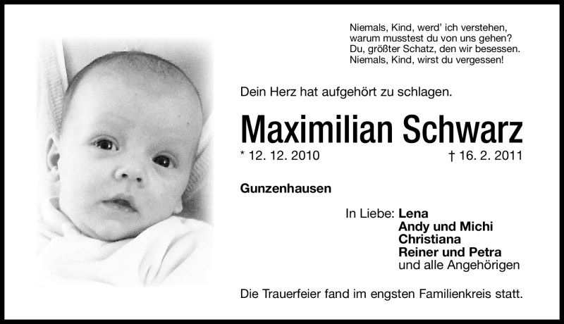  Traueranzeige für Maximilian Schwarz vom 26.02.2011 aus Nürnberger Nachrichten
