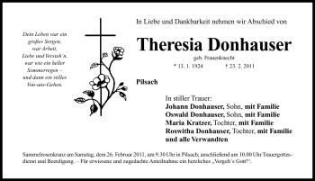 Traueranzeige von Theresia Donhauser von Nürnberger Nachrichten