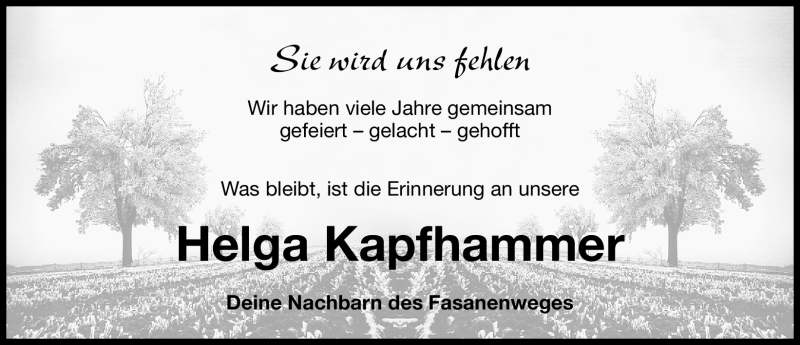  Traueranzeige für Helga Kapfhammer vom 26.02.2011 aus Nürnberger Nachrichten
