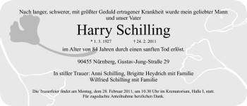 Traueranzeige von Harry Schilling von Nürnberger Nachrichten