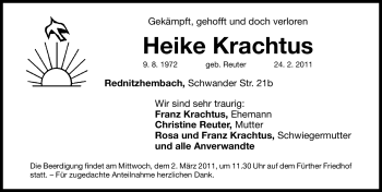 Traueranzeige von Heike Krachtus von Nürnberger Nachrichten