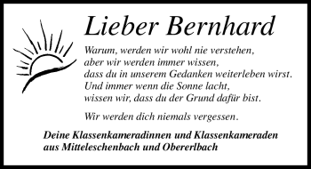 Traueranzeige von Bernhard  von Nürnberger Nachrichten