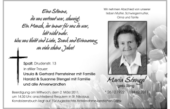 Traueranzeige von Maria Stengel von Nürnberger Nachrichten