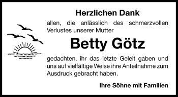 Traueranzeige von Betty Götz von Nürnberger Nachrichten