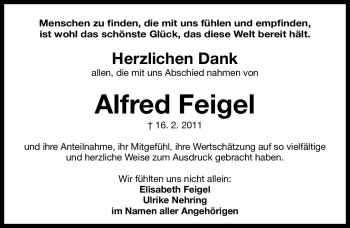 Traueranzeige von Alfred Feigel von Nürnberger Nachrichten