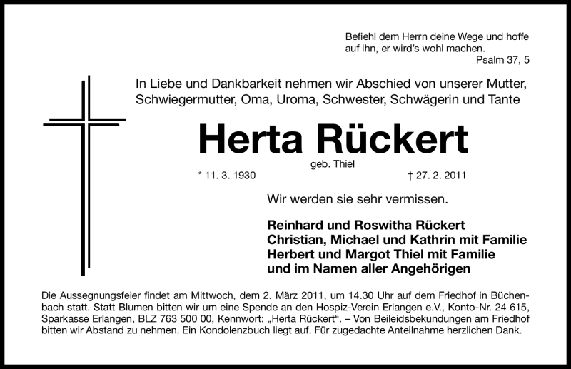  Traueranzeige für Herta Rückert vom 01.03.2011 aus Nürnberger Nachrichten