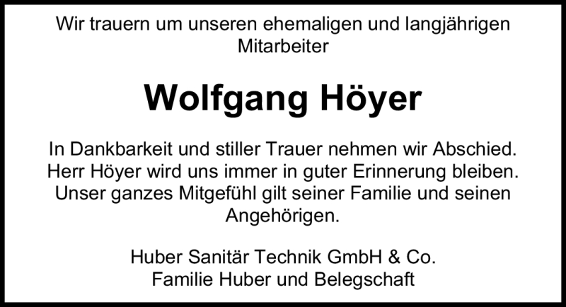  Traueranzeige für Wolfgang Höyer vom 02.03.2011 aus Nürnberger Nachrichten