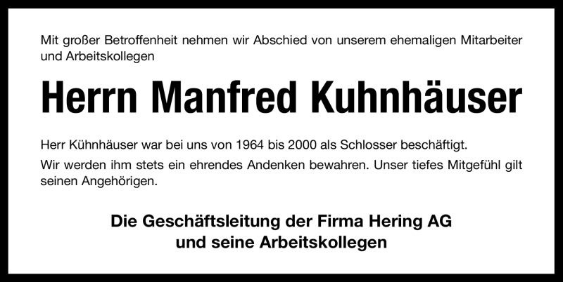  Traueranzeige für Manfred Kuhnhäuser vom 02.03.2011 aus Nürnberger Nachrichten