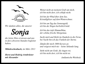 Traueranzeige von Sonja  von Nürnberger Nachrichten