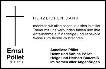 Traueranzeige von Ernst Pöllet von Nürnberger Nachrichten