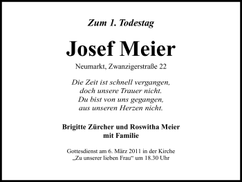 Traueranzeige von Josef Meier von Nürnberger Nachrichten
