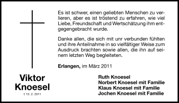 Traueranzeige von Viktor Knoesel von Nürnberger Nachrichten