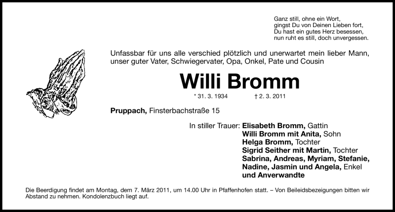  Traueranzeige für Willi Bromm vom 05.03.2011 aus Nürnberger Nachrichten