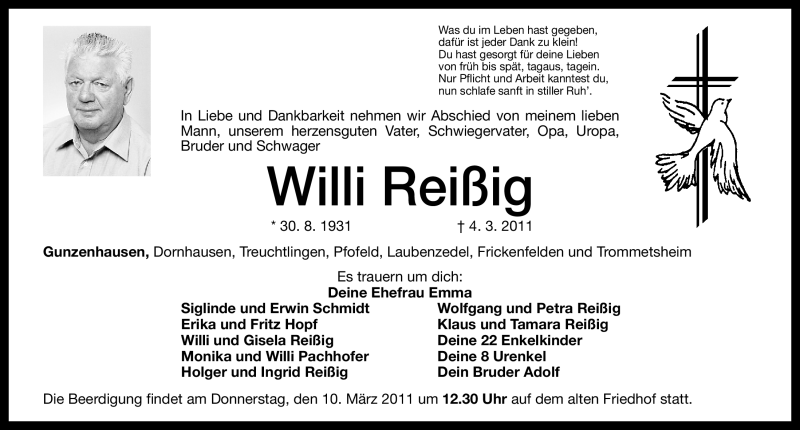  Traueranzeige für Willi Reißig vom 08.03.2011 aus Nürnberger Nachrichten