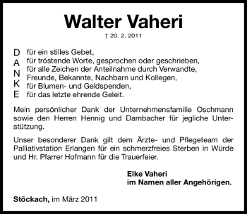 Traueranzeige von Walter Vaheri von Nürnberger Nachrichten