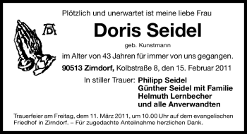 Traueranzeige von Doris Seidel von Nürnberger Nachrichten