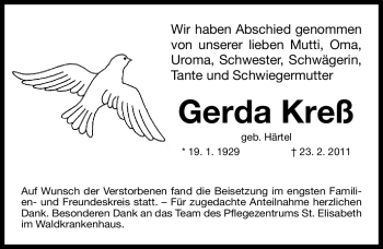 Traueranzeige von Gerda Kreß von Nürnberger Nachrichten