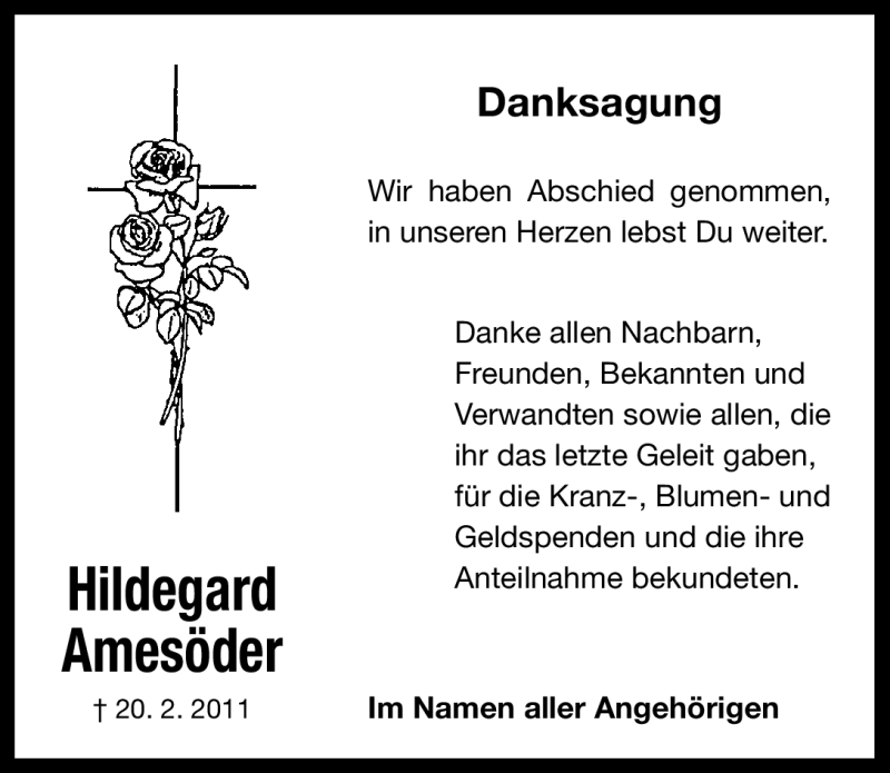 Traueranzeige für Hildegard Amesöder vom 08.03.2011 aus Nürnberger Nachrichten