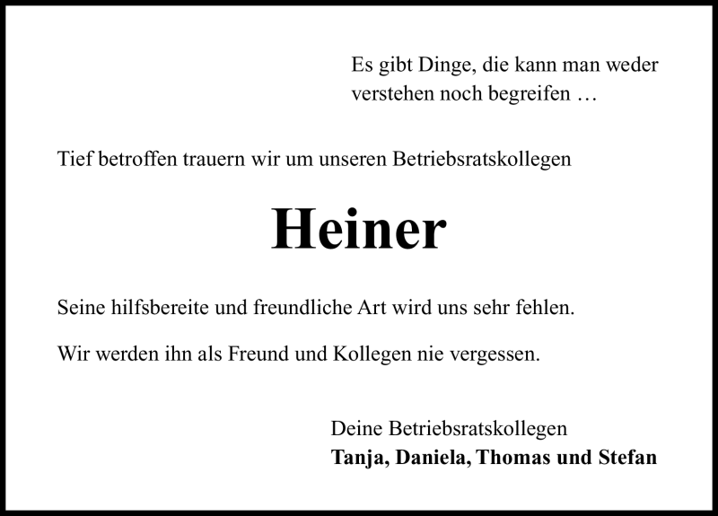  Traueranzeige für Heiner Heiner vom 08.03.2011 aus Nürnberger Nachrichten