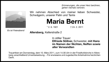 Traueranzeige von Maria Bernt von Nürnberger Nachrichten