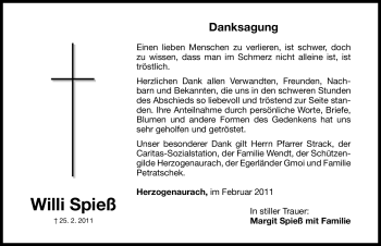 Traueranzeige von Willi Spieß von Nürnberger Nachrichten