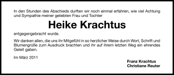 Traueranzeige von Heike Krachtus von Nürnberger Nachrichten