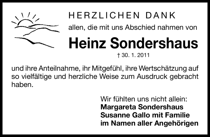  Traueranzeige für Heinz Sondershaus vom 12.03.2011 aus Nürnberger Nachrichten