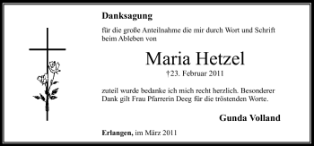 Traueranzeige von Maria Hetzel von Nürnberger Nachrichten