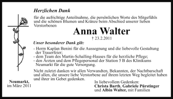 Traueranzeige von Anna Walter von Nürnberger Nachrichten