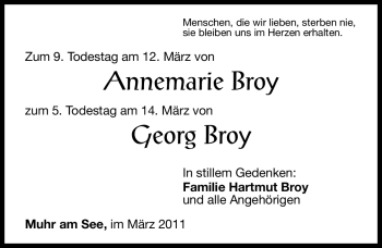 Traueranzeige von Annemarie und Georg Broy von Nürnberger Nachrichten